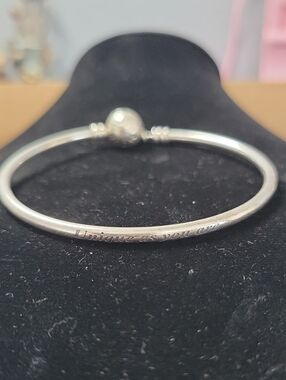 Pandora Engraved Silver Bangle Bracelet - "Unique as you are"